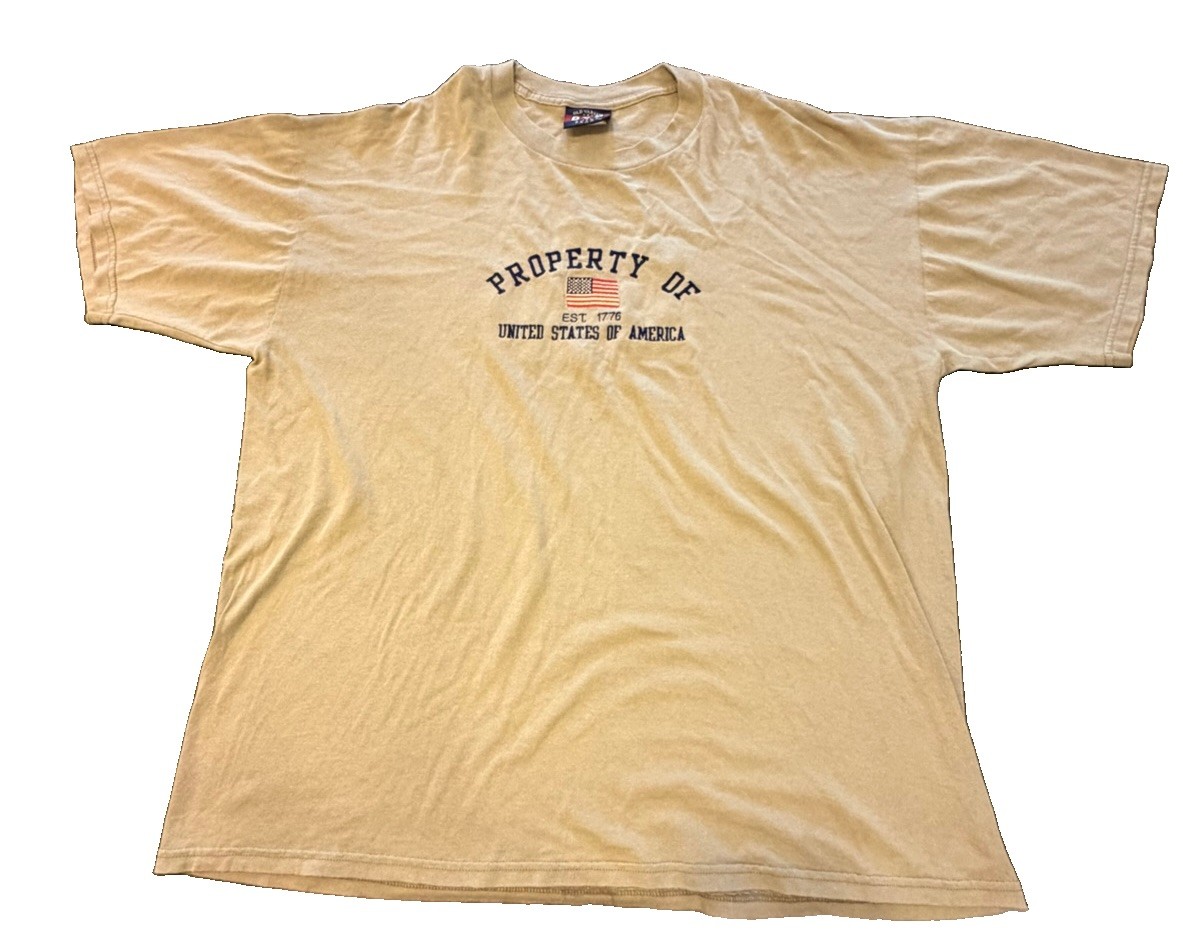 Old Varsity Brand Men’s Beige Property Of The USA Flag Graphic Tee XL