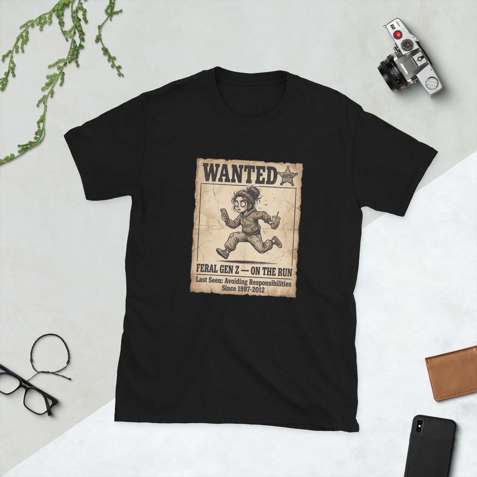 Feral Gen Z On The Run Wanted Poster Funny Meme Unisex T-Shirt