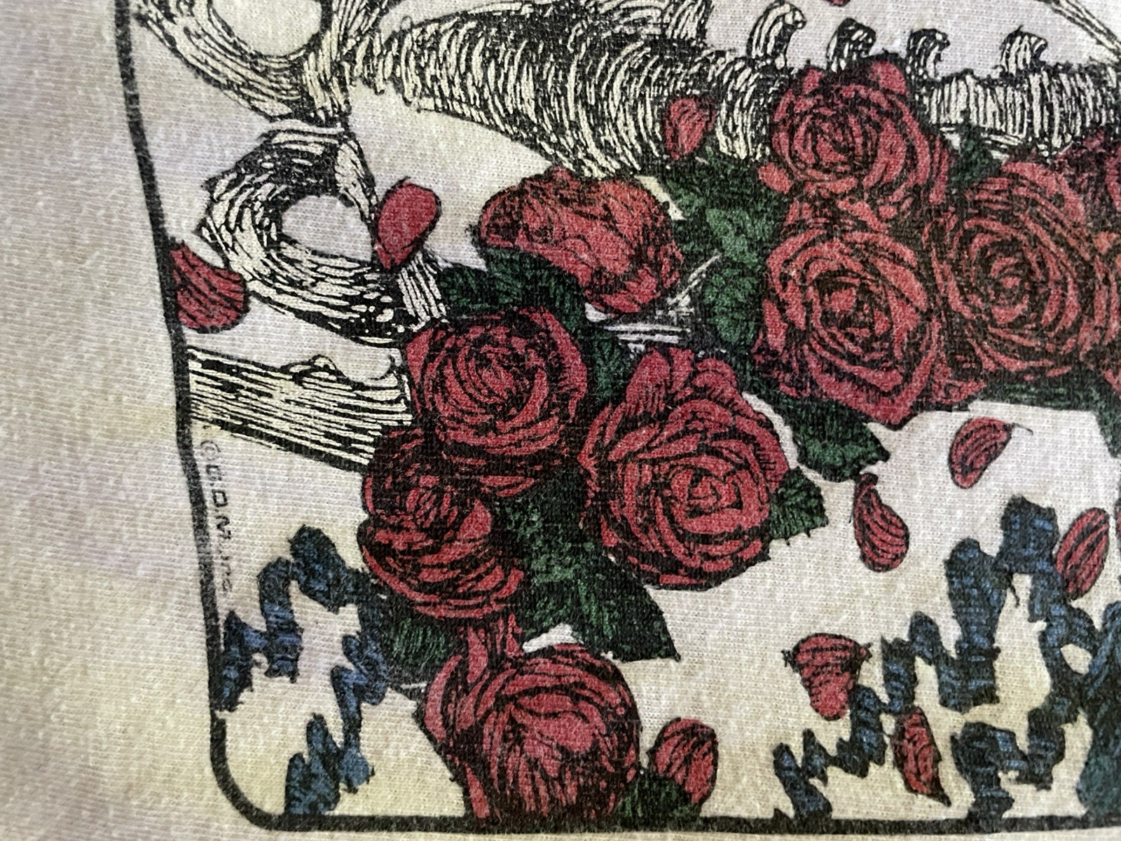 1980s Grateful Dead Long Sleeve Bertha Wagon Wheel and Roses T Shirt XL