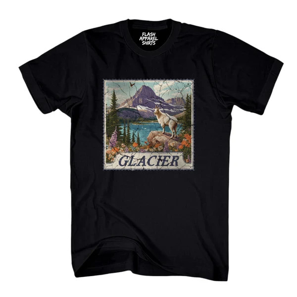 Glacier National Park Shirt Montana Stamp T Shirt Camping Hiking Wildlife Nature