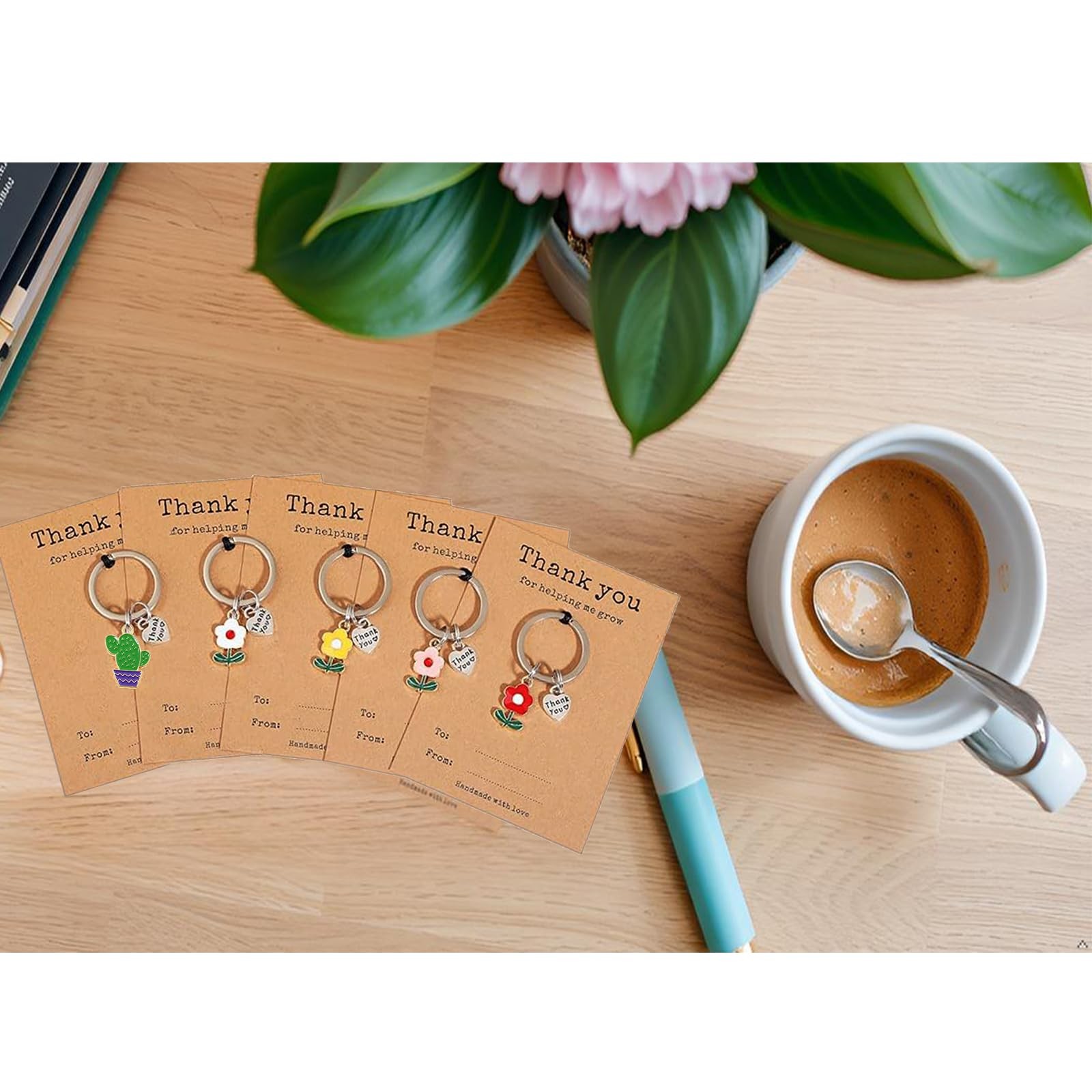 5PCS Flower Keychain Charms with Thank You for Helping Me Grow Cards Teacher …