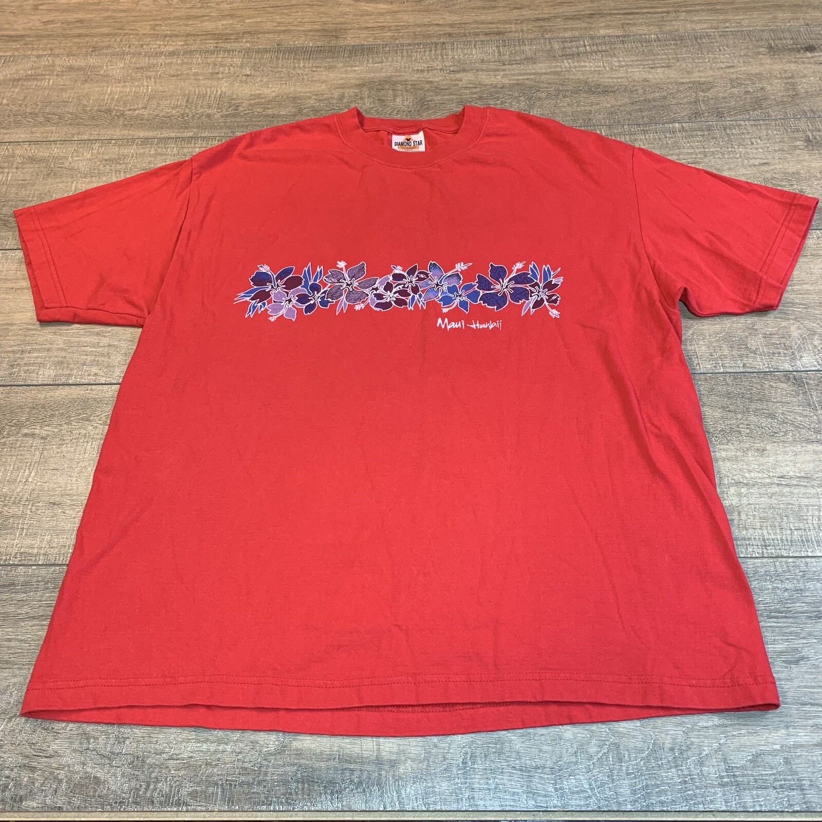 Vintage Diamond Star Allstyle Mens T-Shirt Size (XL) Red MAUI Floral T-Shirt B5
