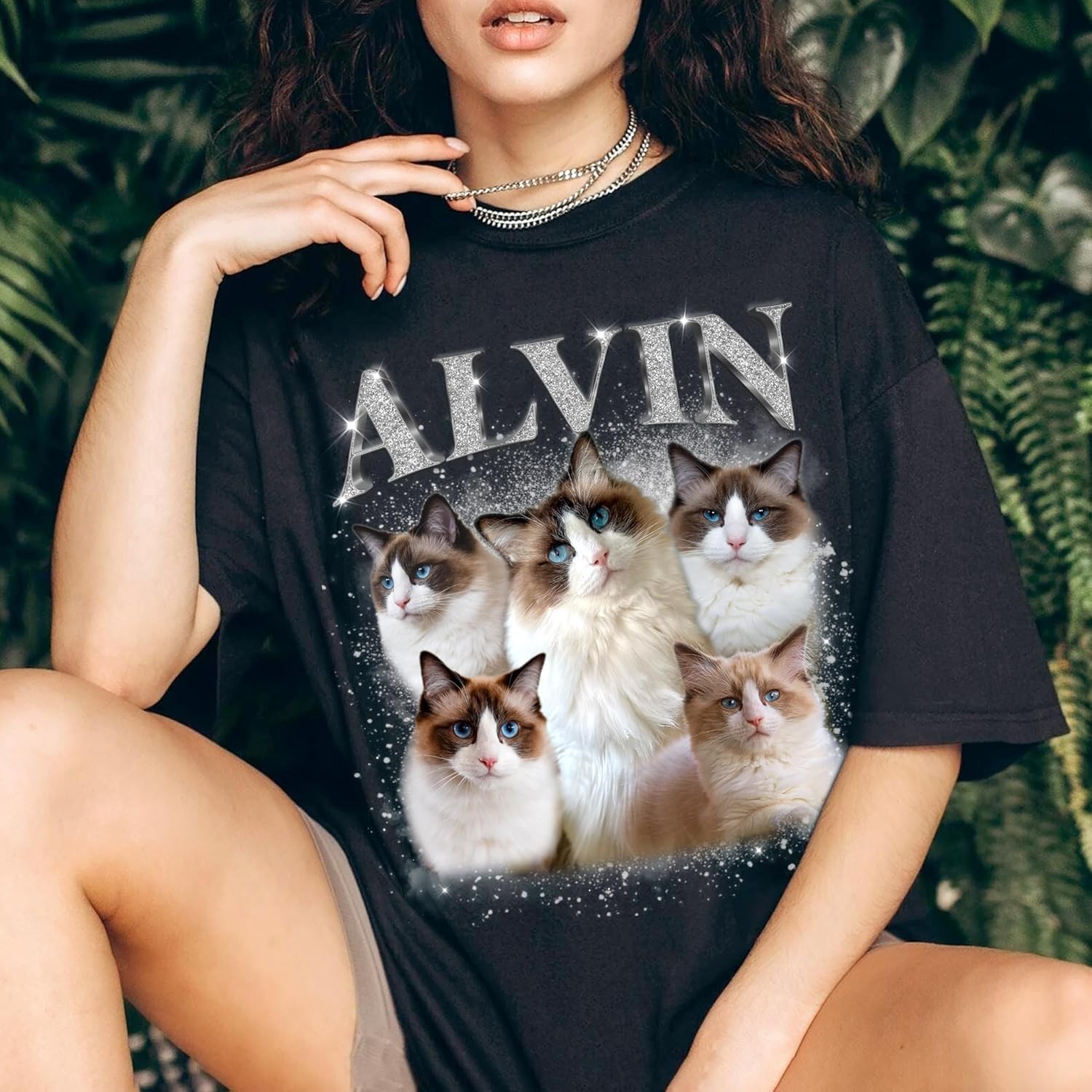 Personalized Custom Name Cat Mom Dad T-Shirt Casual Daily Gift for Cat Parents