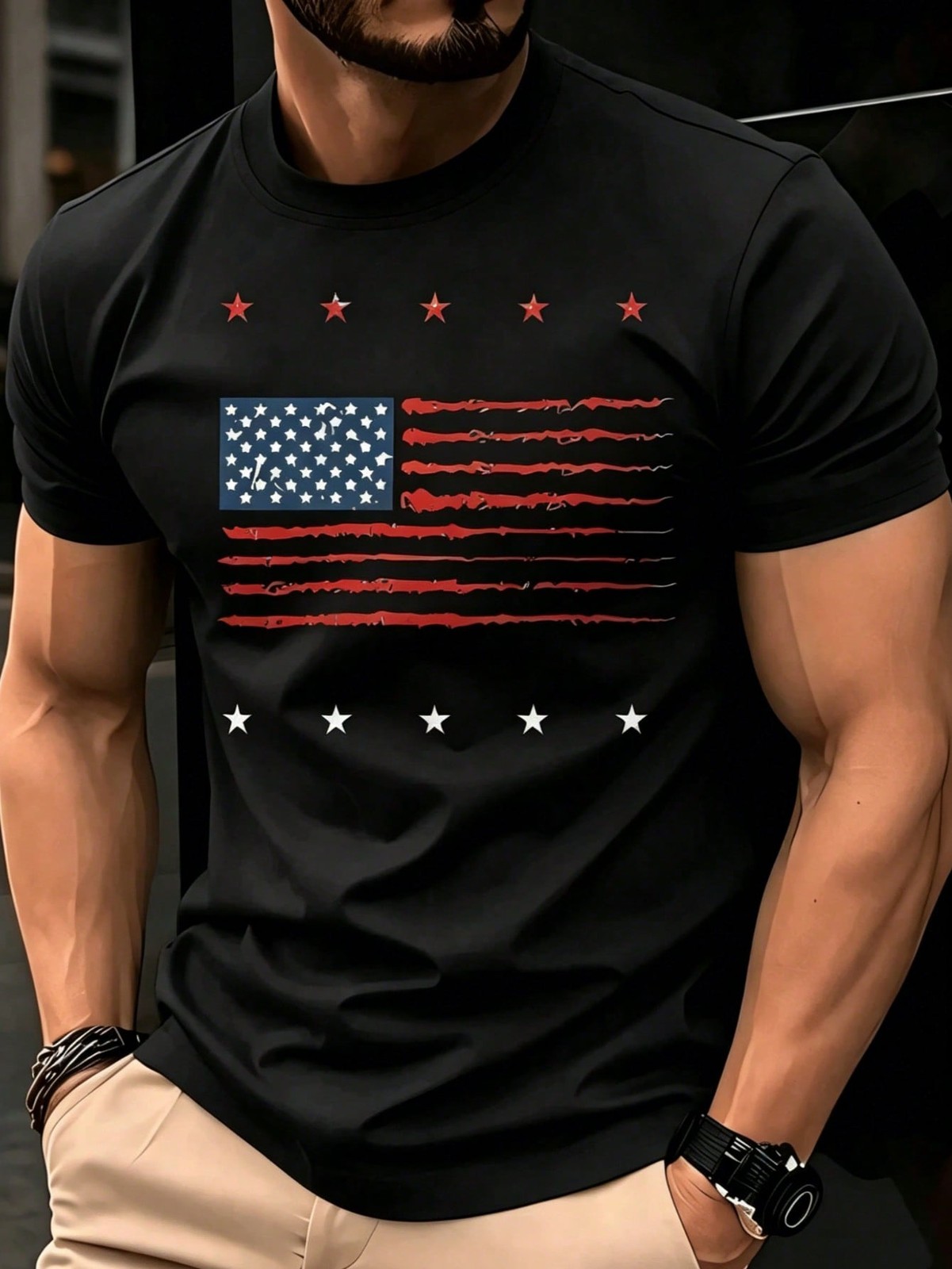 4th Of July USA Flag Funny Patriotic Short Sleeve Graphic Tee For Men