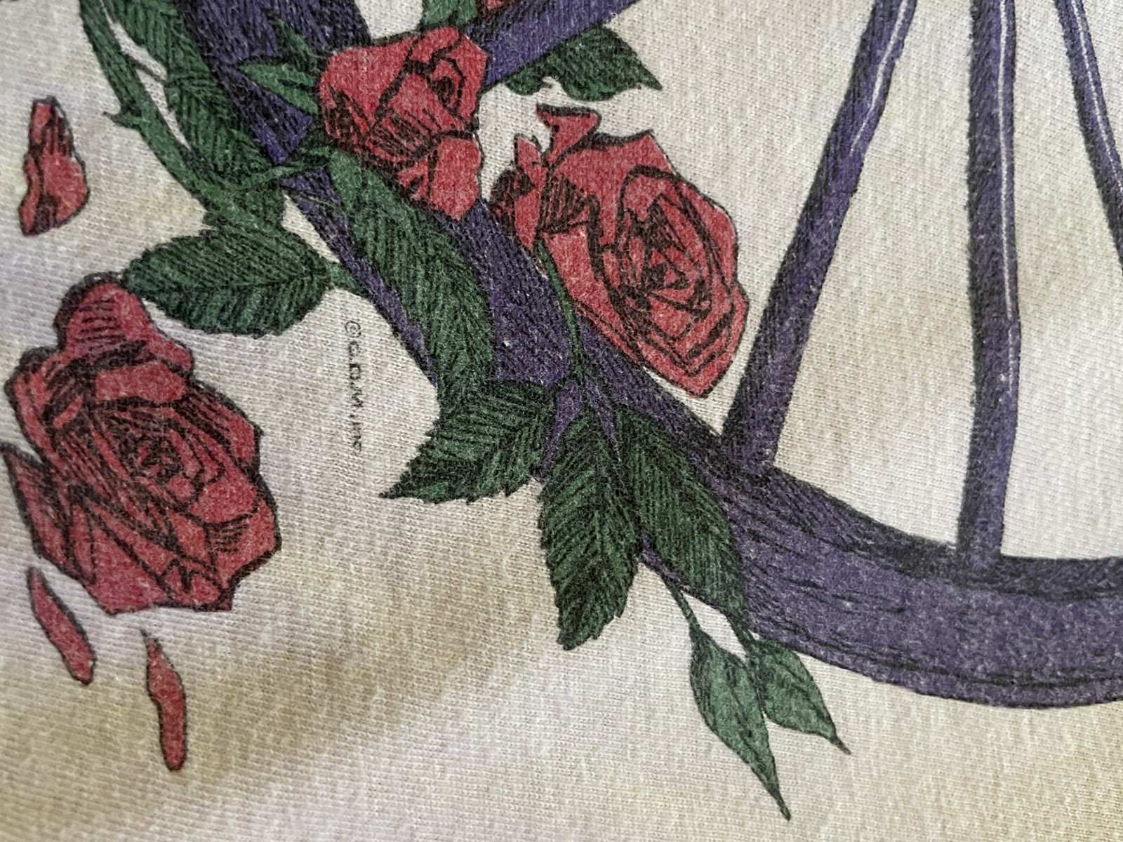 1980s Grateful Dead Long Sleeve Bertha Wagon Wheel and Roses T Shirt XL