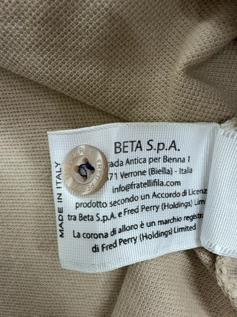 Fred Perry Men Beige Cotton Polo Shirt Button Front Size L Regular Fit