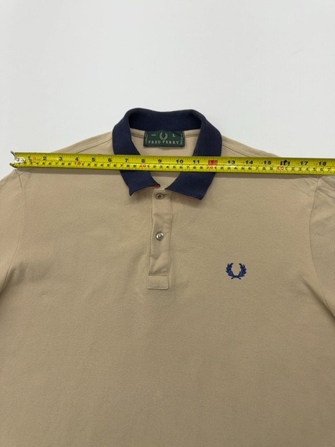 Fred Perry Men Beige Cotton Polo Shirt Button Front Size L Regular Fit