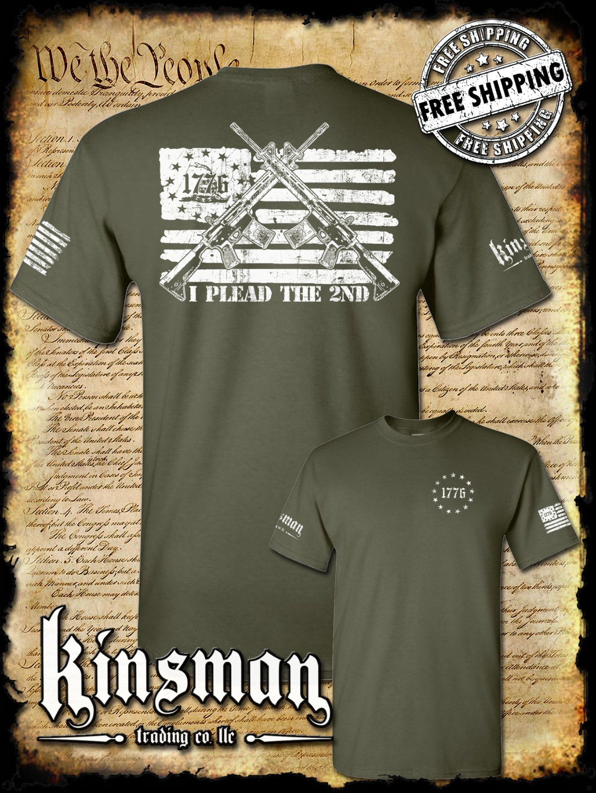 I Plead The 2nd Amendment Pro-Gun T-Shirt / Firearm Rights American Flag 1776 2A
