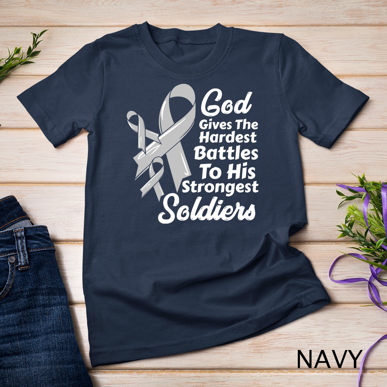 Brain Cancer Awareness Ribbon Fight Chemo Faith Soldiers God Unisex T-shirt