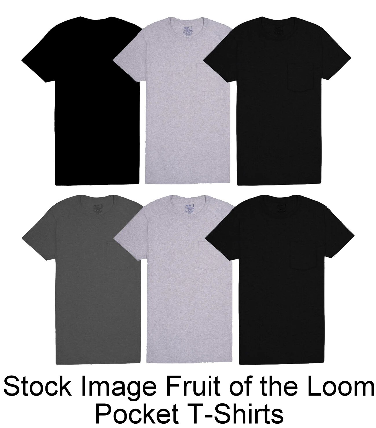 6 Fruit Of The Loom XL 46-48 Black Gray Pocket T-Shirts EG 117-122 CM