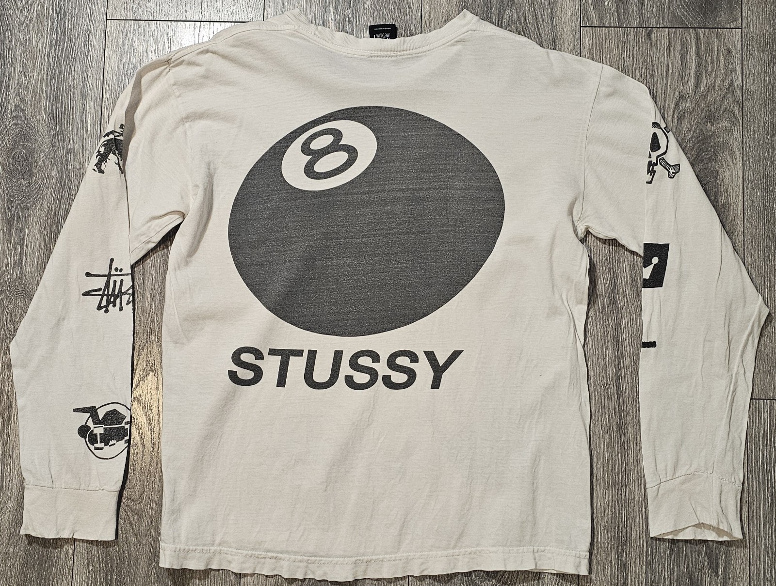 Vintage 90s Stussy Crown 8 Ball Graphic Long Sleeve T-Shirt White/Black Men’s M