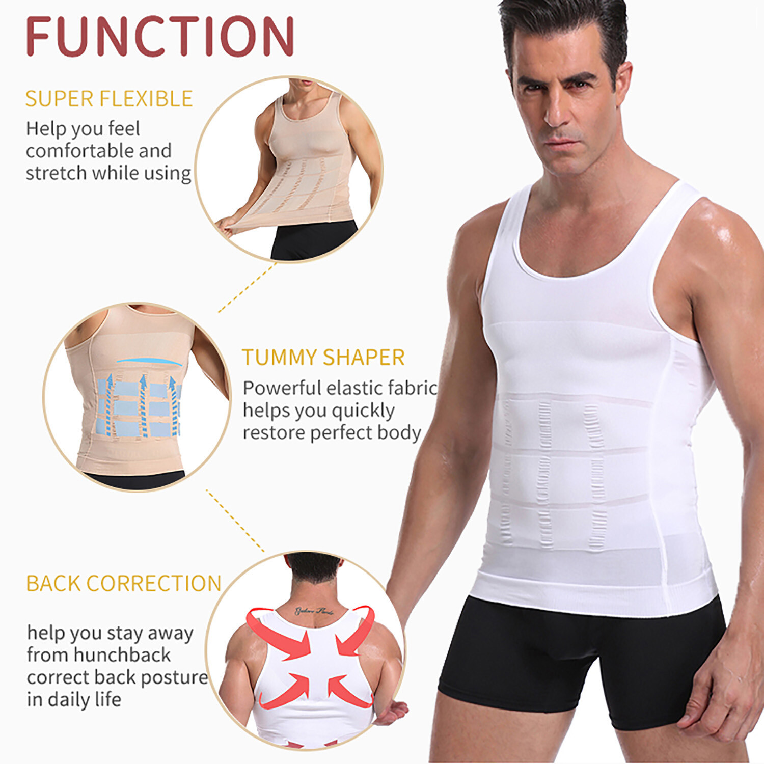 Men’s 3 Pack Compression Shirt Slimming Body Shaper Vest Gym Workout Tank Top