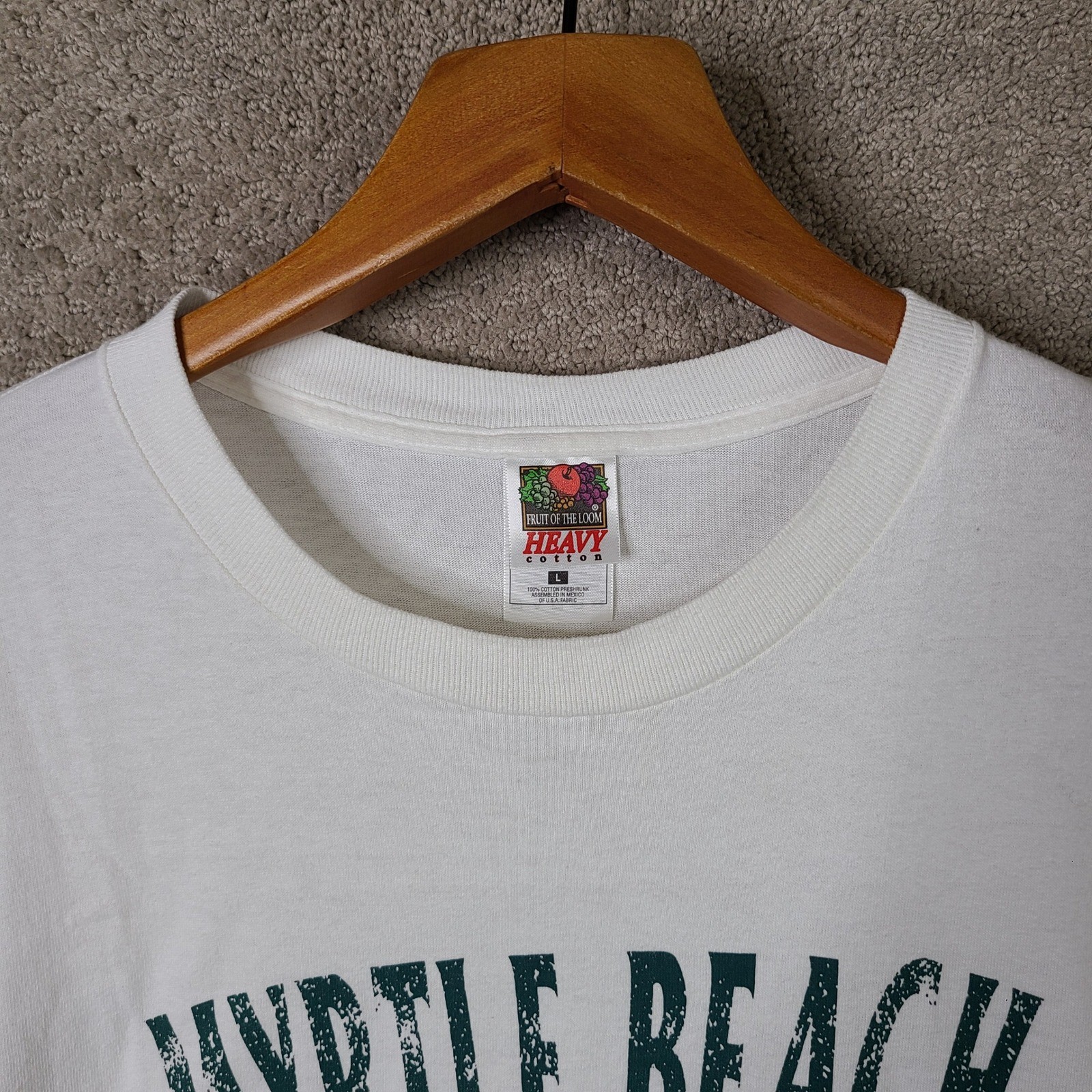 Fruit Of The Loom Shirt Men L White Myrtle Beach Graphic Tee Cotton Short Sleeve