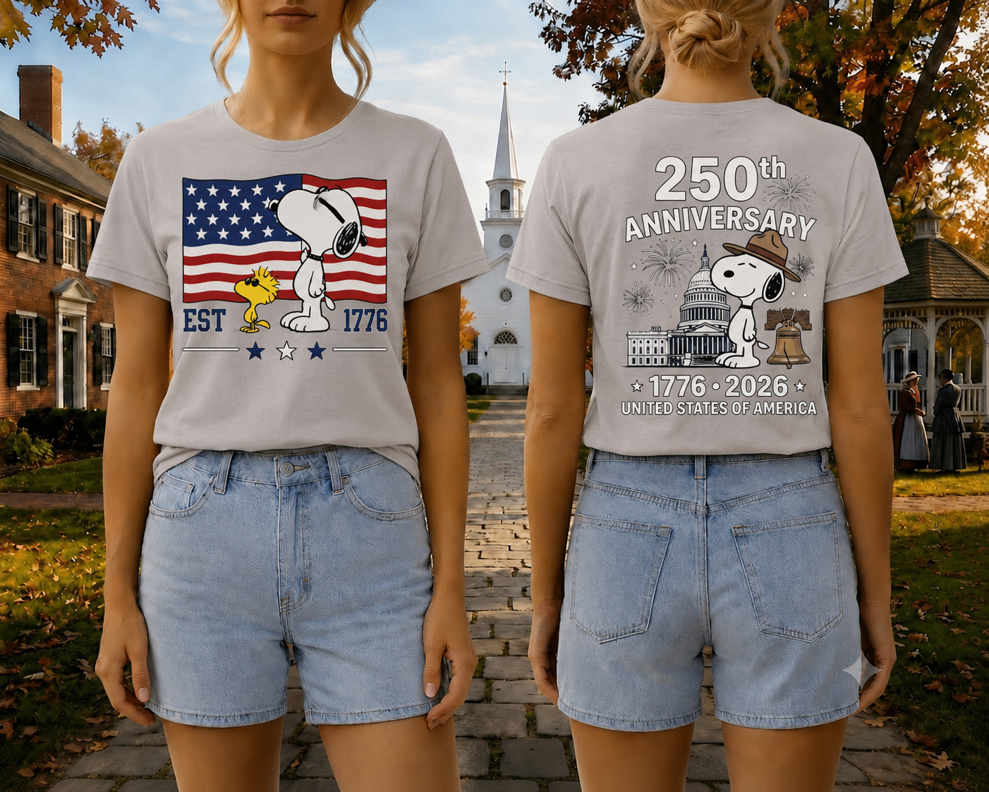 Snoopy 250th Anniversary T Shirt Front Back 1776 2026 America 4th Of July Tee
