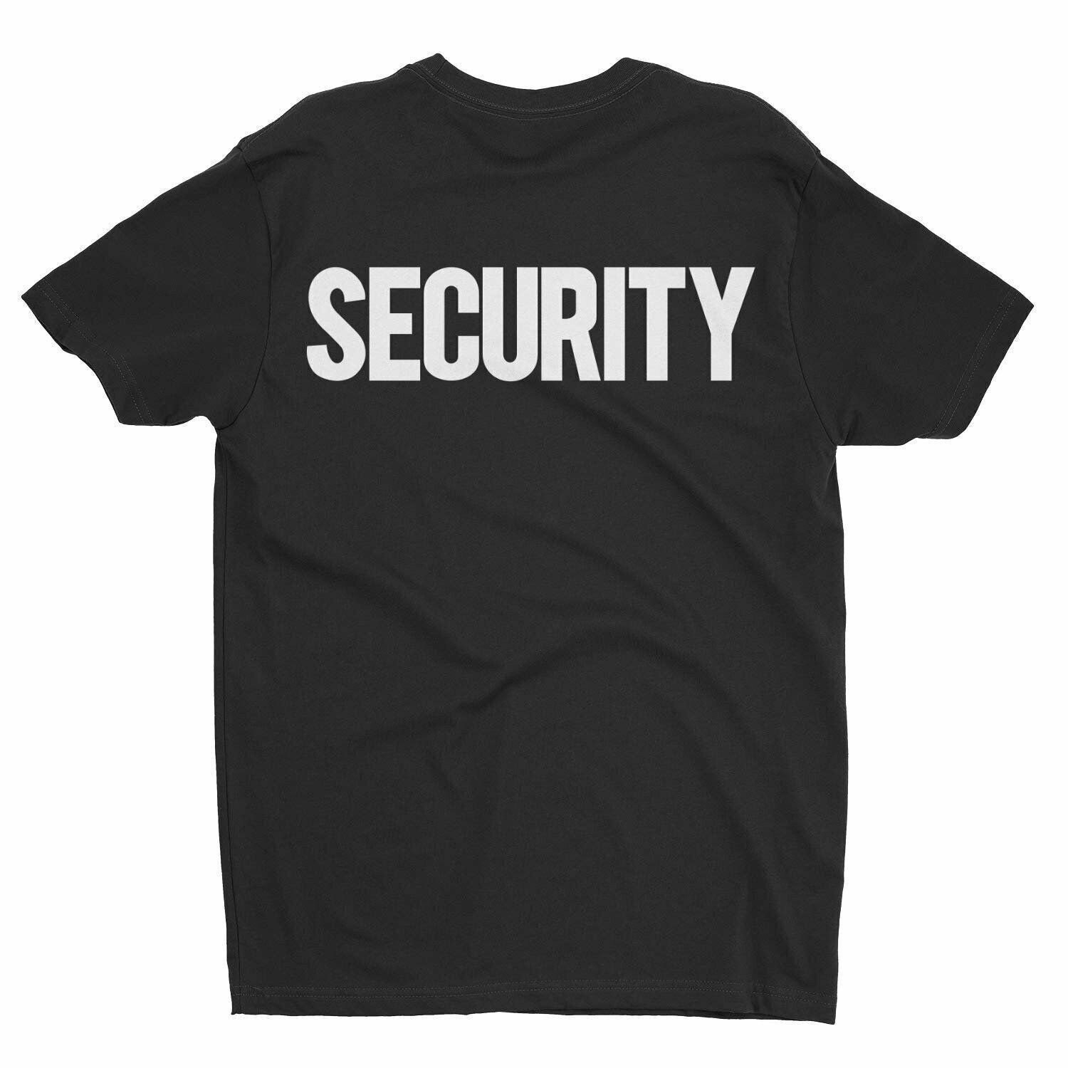 Premium Black Men’s Security T-Shirt White Chest Back Print Ringspun Option