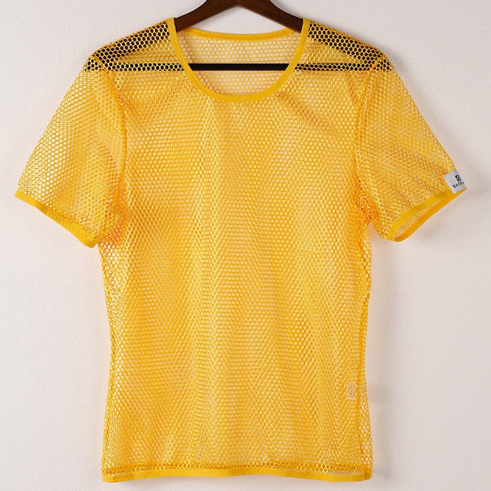 Mesh See Through Men TShirt Fishnet Short Sleeve Clubwear Undershirt Tee