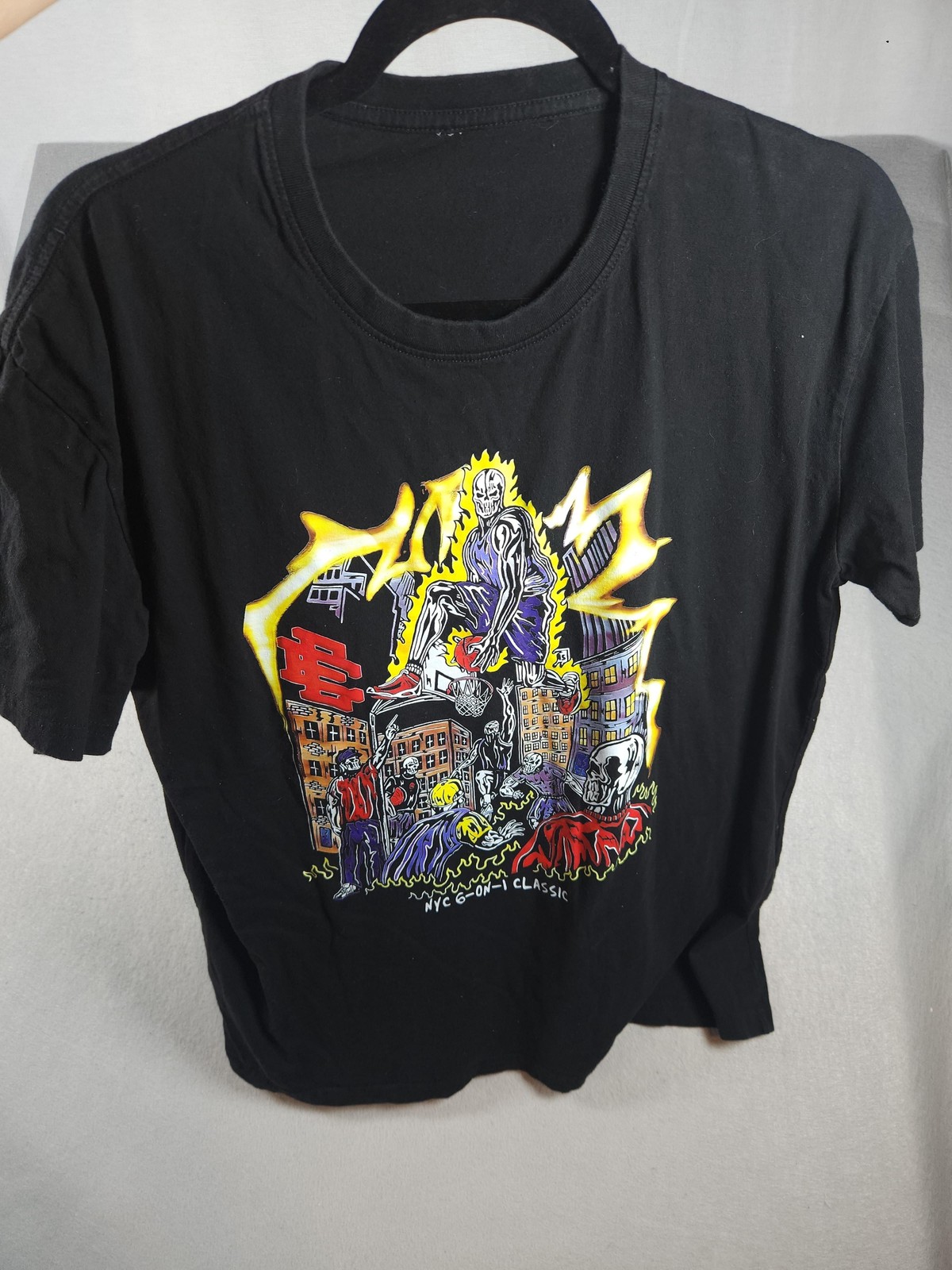 NYC 6-On-1 Classic Basketball Shirt Mens Large Black Skull Graphic T-Shirt