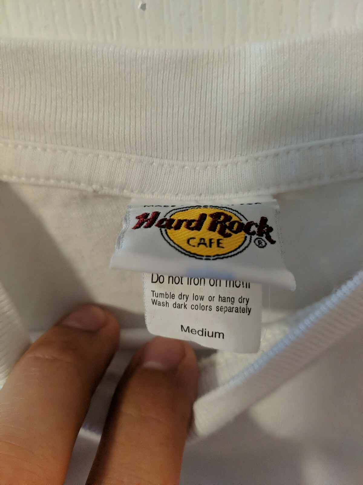Men’s White Vintage Hard Rock Cafe Two-Sided Graphic Hong Kong T-Shirt Sz Medium