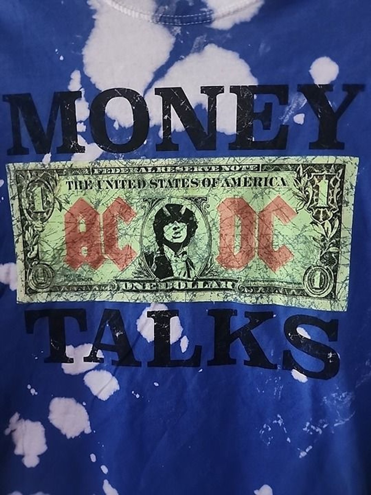 ACDC Mens T Shirt Size Small Blue Tye Dye Money Talks Band Tee Brand New A106