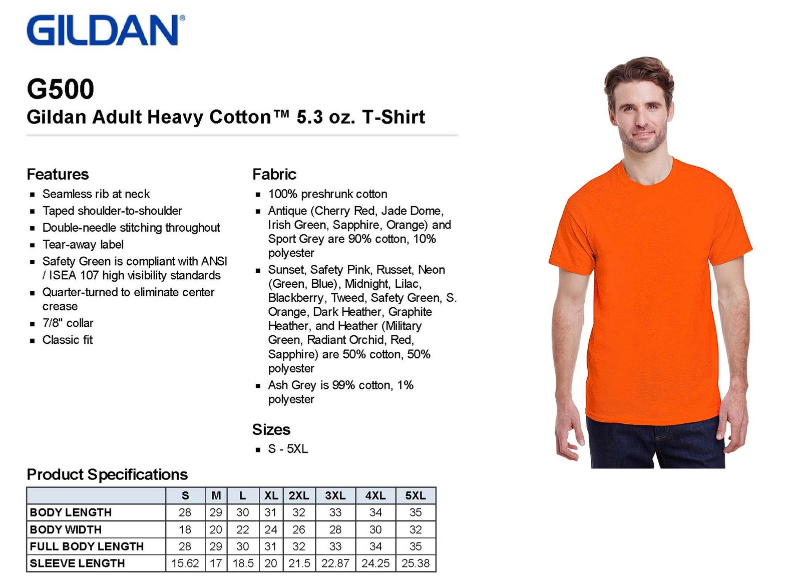 Gildan Heavy Cotton Mens T-Shirt (5 Pack) Crew Neck Short Sleeve Tee S-XL 5000