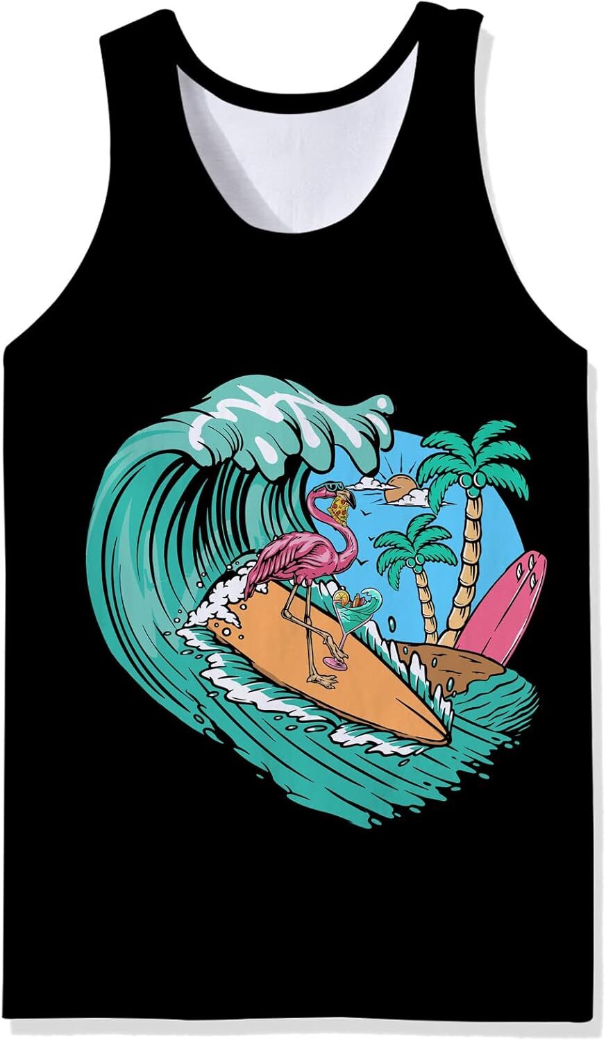 Mens Cotton Tank Tops Funny Graphic Beach Summer Sleeveless Muscle Tank Top