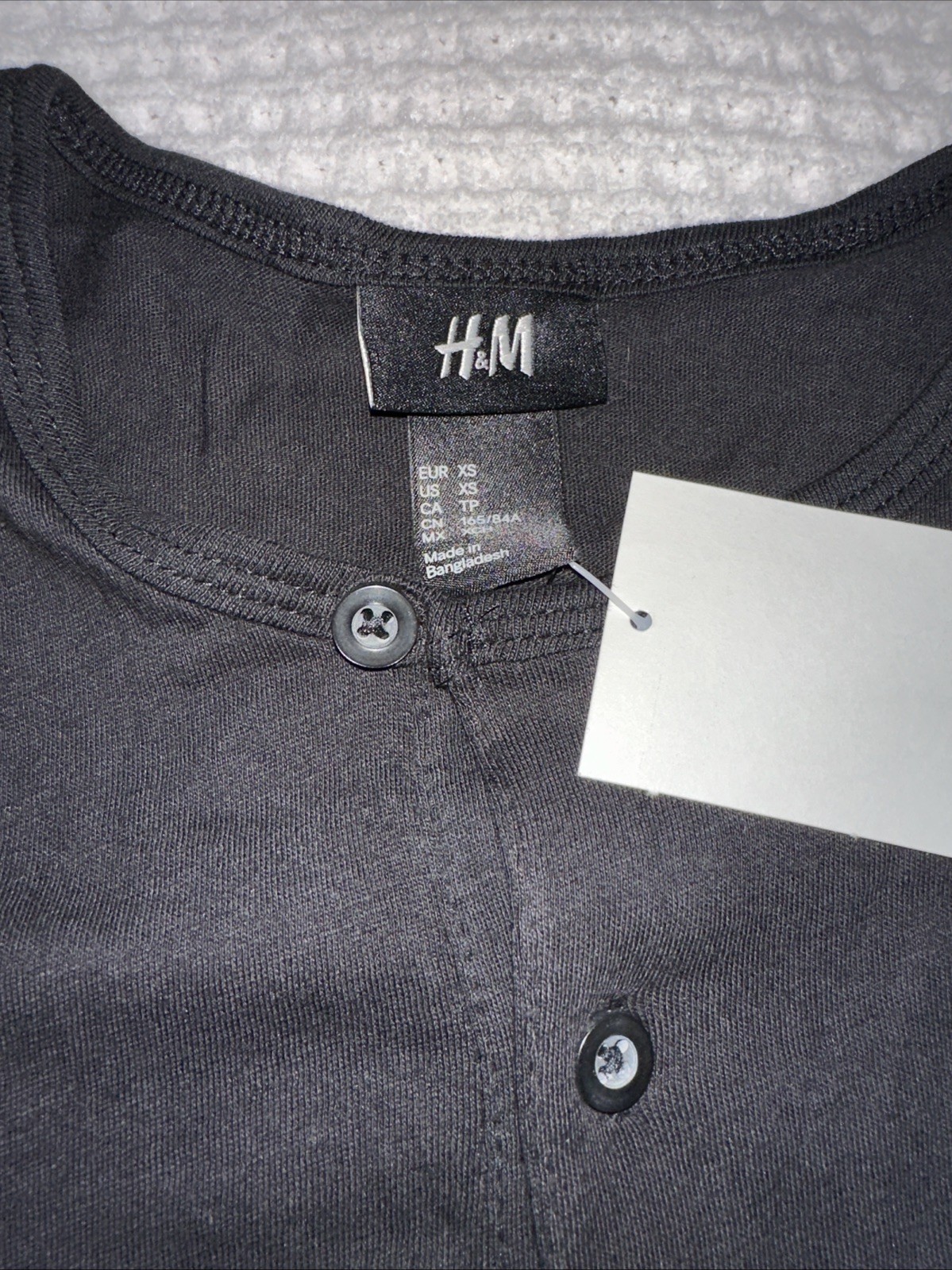 NWT H&M Henley Shirt Black Size XS Adjustable Sleeves