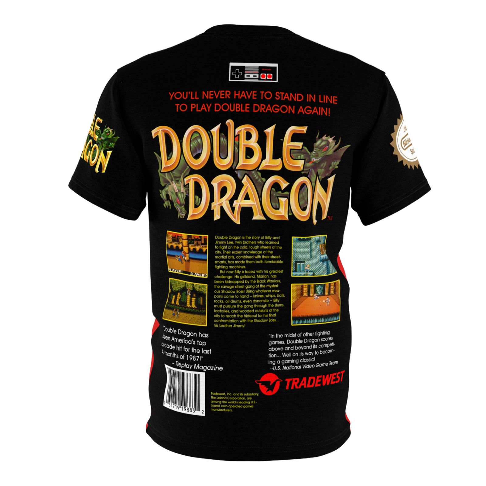 Double Dragon 1988 NES Retro Video Game Nintendo Box Cover Game T-Shirt