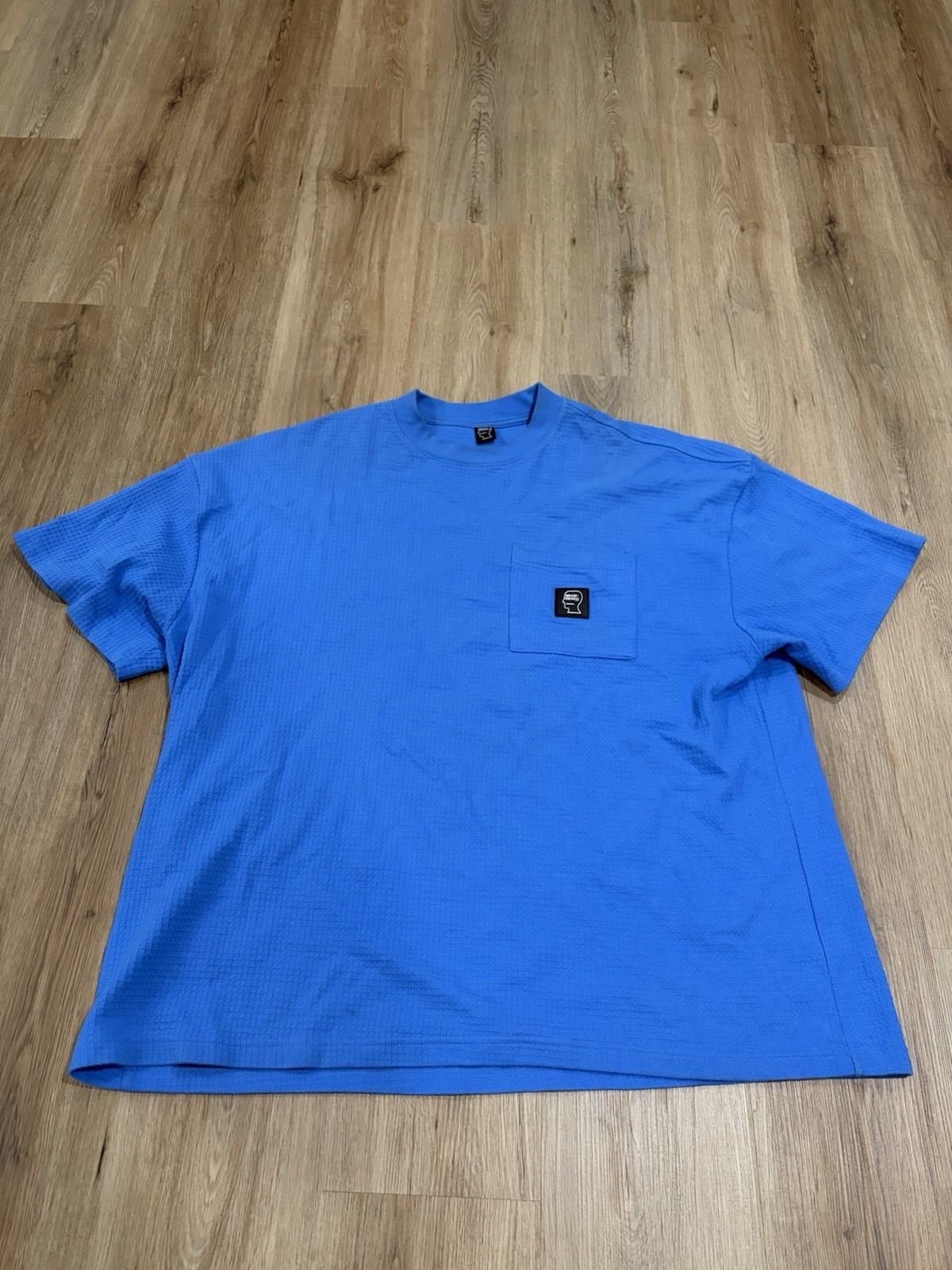 Brain Dead Waffle Knit Mock Neck S/S T-Shirt; Light Blue; Pre-Owned; US XXL