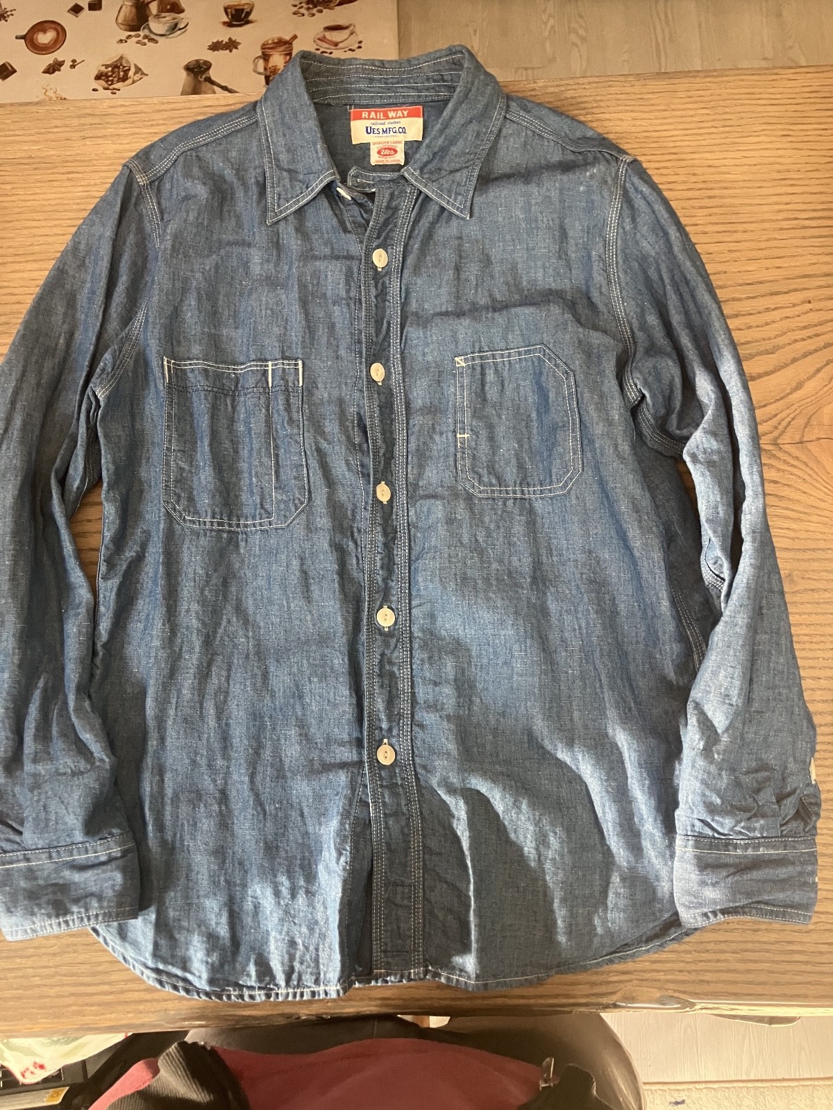 UES Railway Indigo Work Chambray Shirt Long Sleeve Size L Good Condition