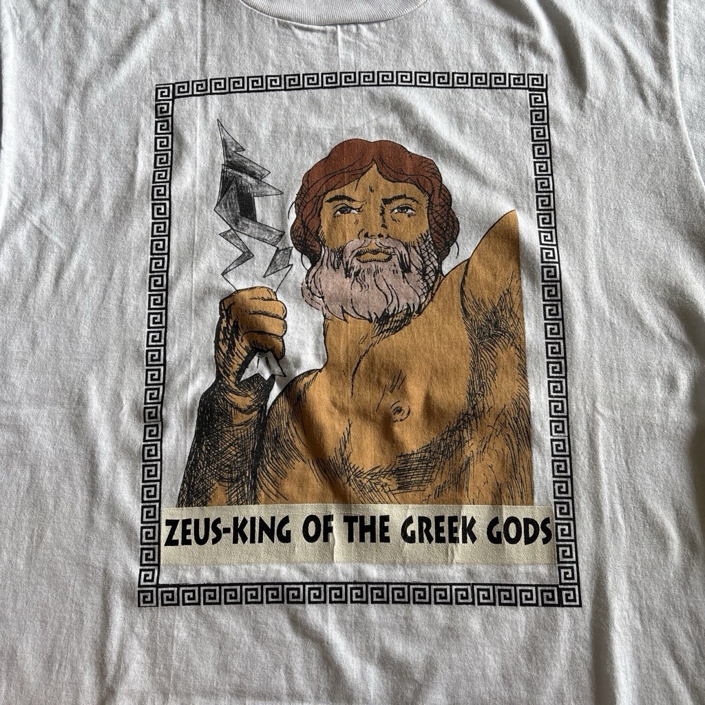 90s Fruit of the Loom Zeus Greek Gods Graphic Print White Crew Neck T-Shirt L
