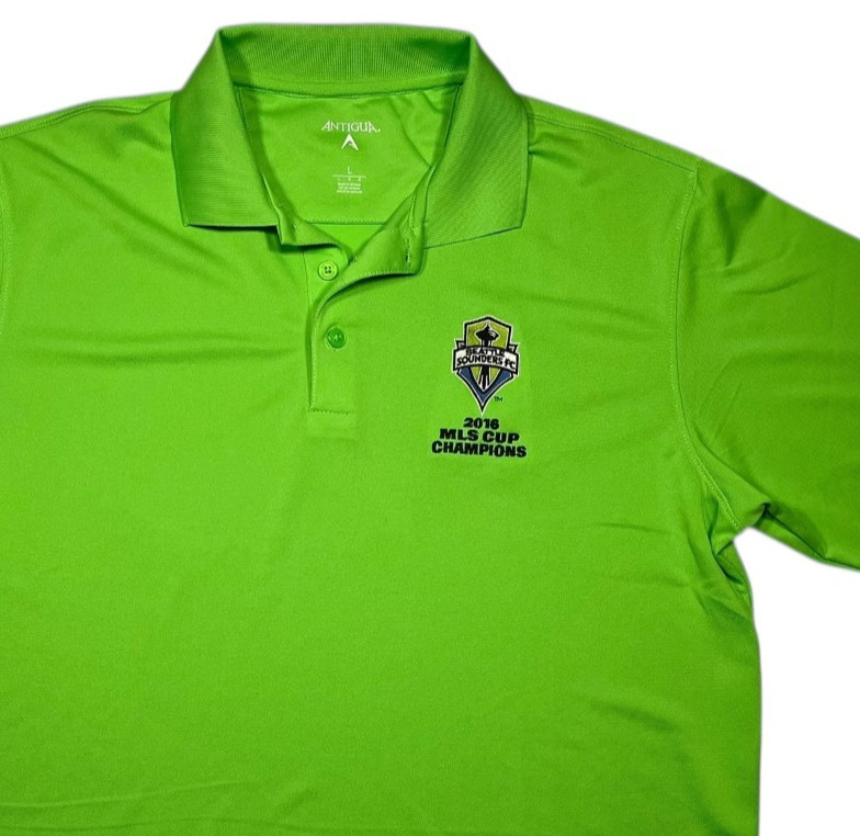 2016 MLS CUP CHAMPS Green SEATTLE SOUNDERS FC POLO Soccer Fan Golf Shirt Men L