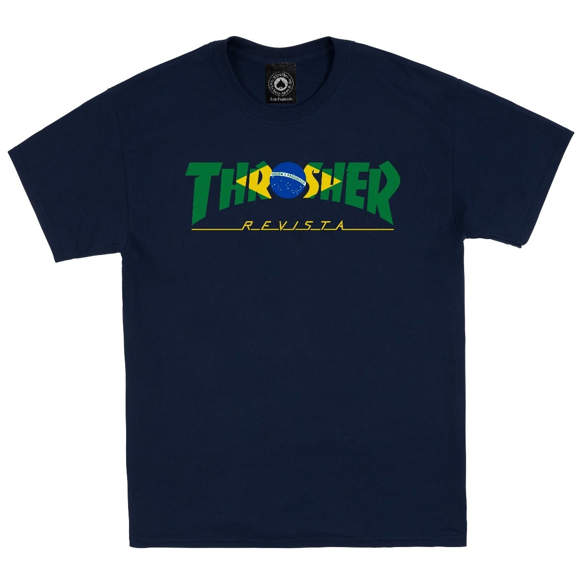 Thrasher Magazine BRAZIL REVISTA LOGO Skateboard T Shirt NAVY