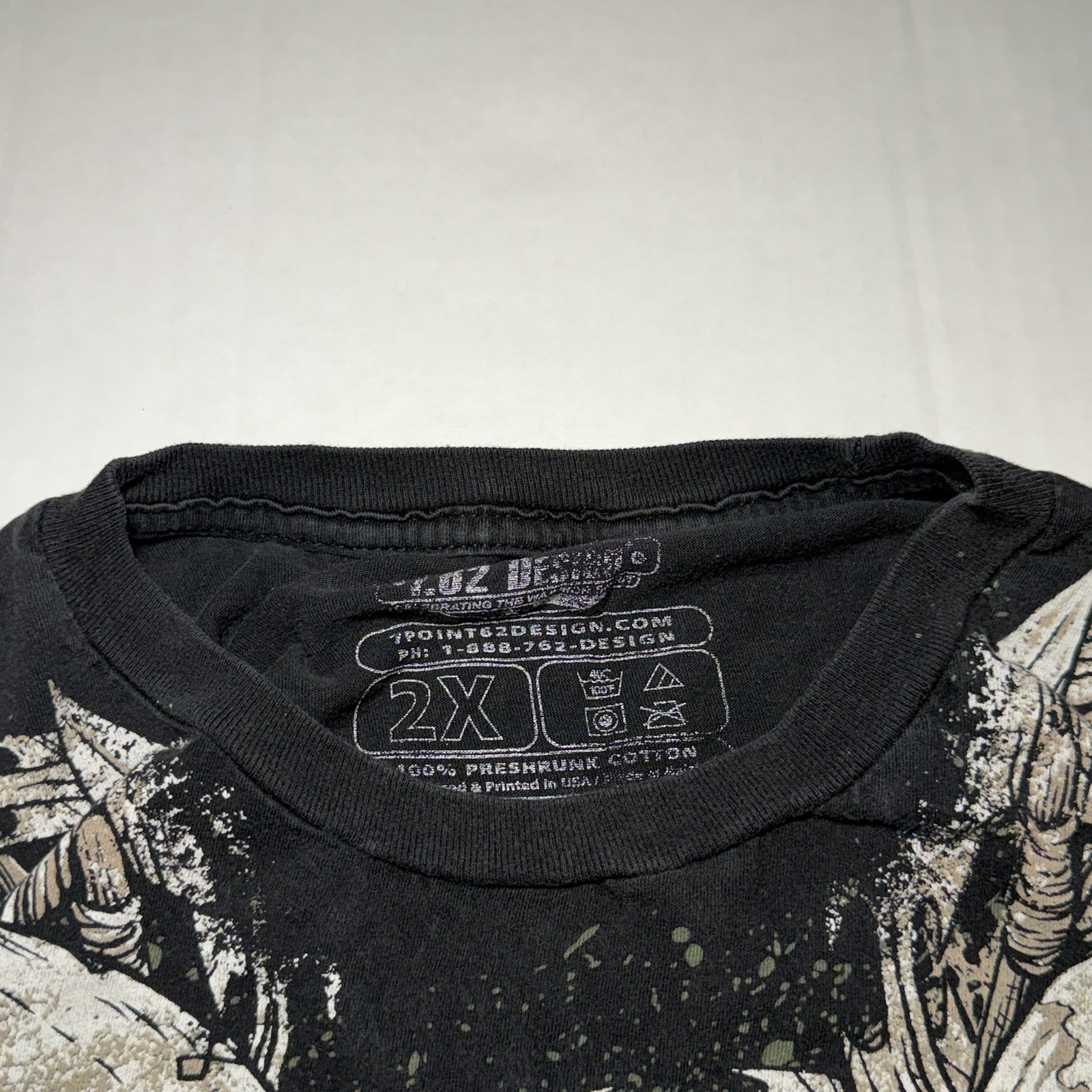 Y2K 2000s 1.0z Designs Black Cotton T-Shirt with Skulls, Men’s Size 2XL