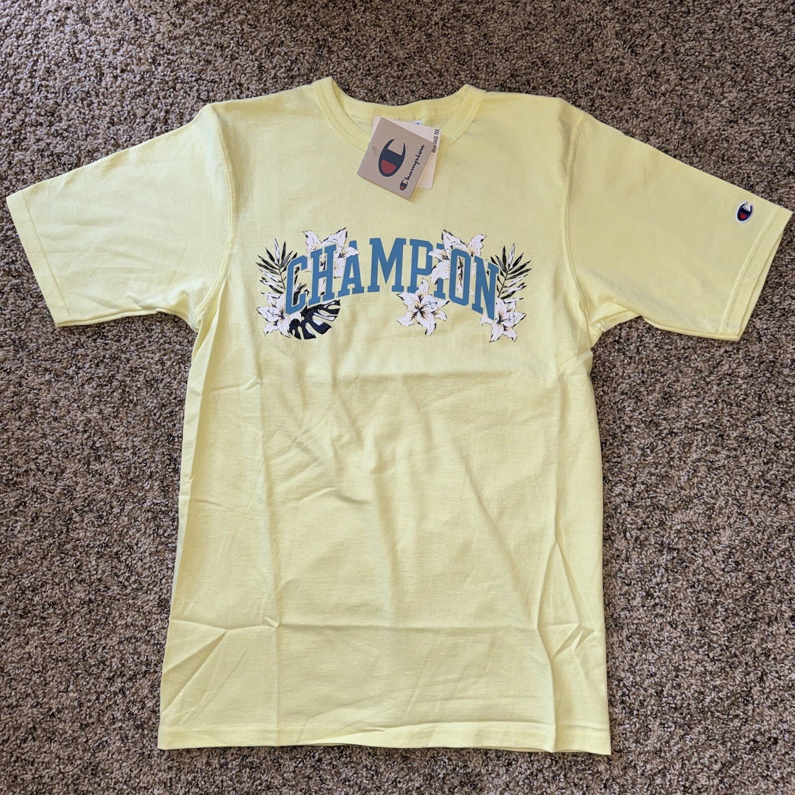 Champion Floral Graphic Heritage T-Shirt Yellow Multicolor C21035-106 Men’s NWT