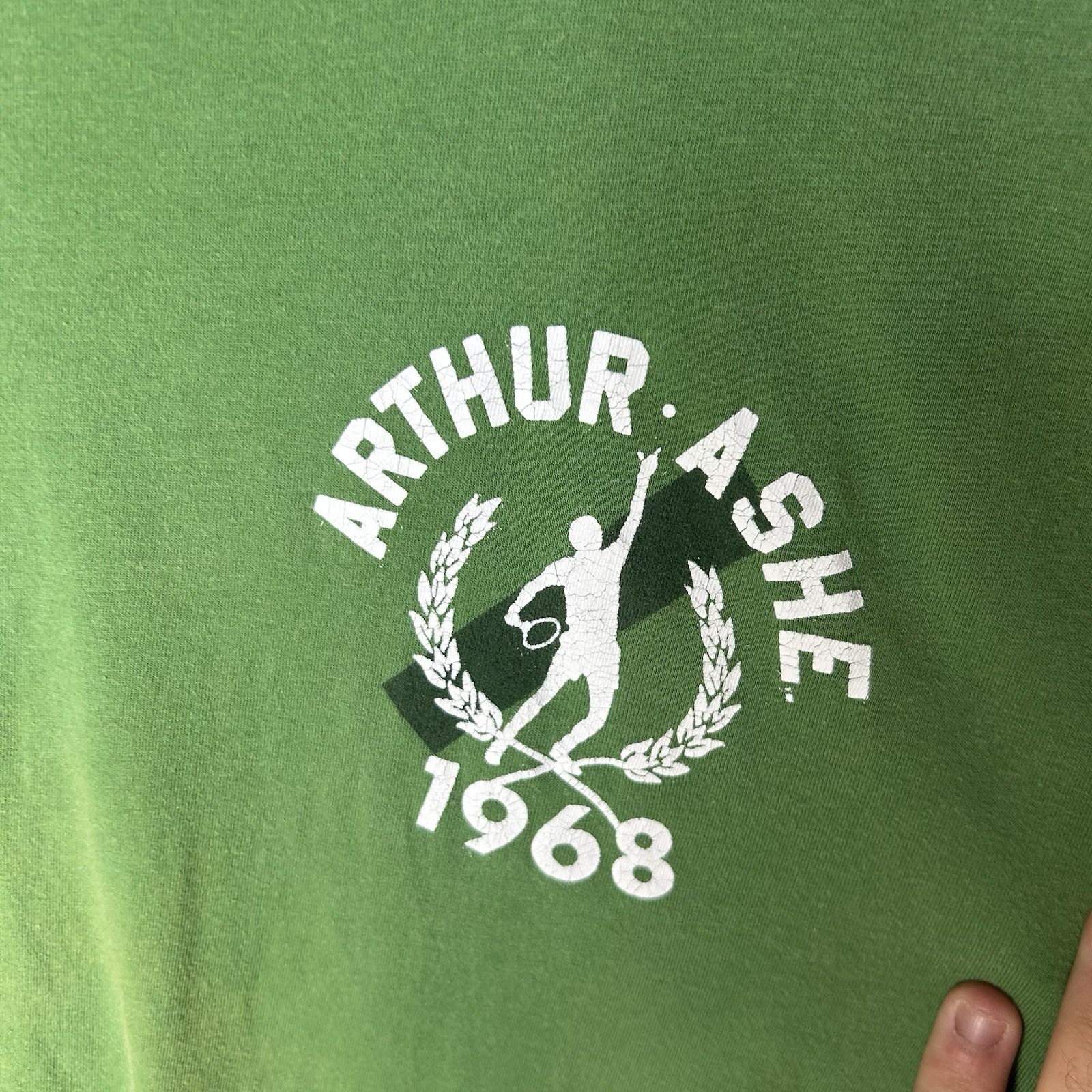 Roots of Fight Arthur Ashe 1968 Double Sided Graphic T-Shirt Green Men’s Large