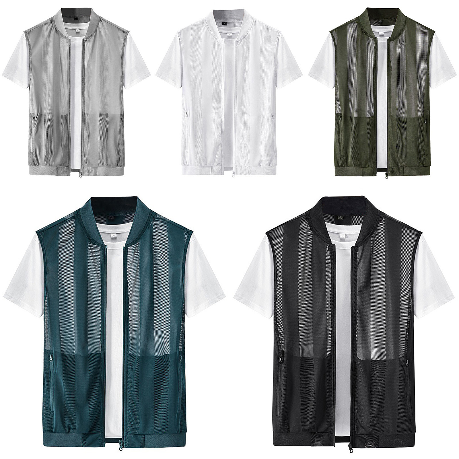 Mens Vests Outing Cardigan Hiking Tank Top Front Zip Mesh Daily Breathable Wear