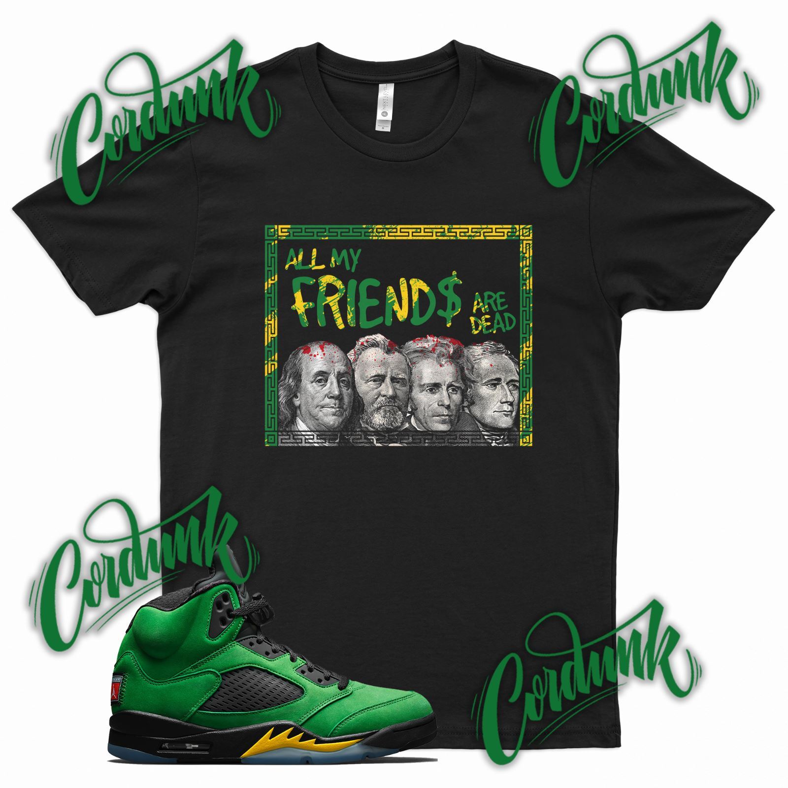 Black DEAD FRIENDS T Shirt for J1 5 Oregon Ducks Apple Green Elevate Yellow