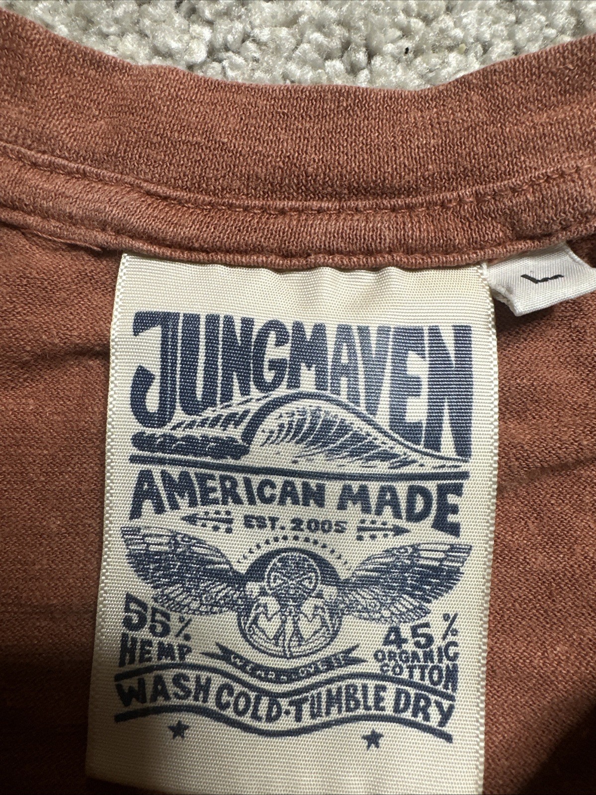 Jungmaven Pocket T Shirt Men’s L Tee Burnt Orange Hemp Cotton Made in USA