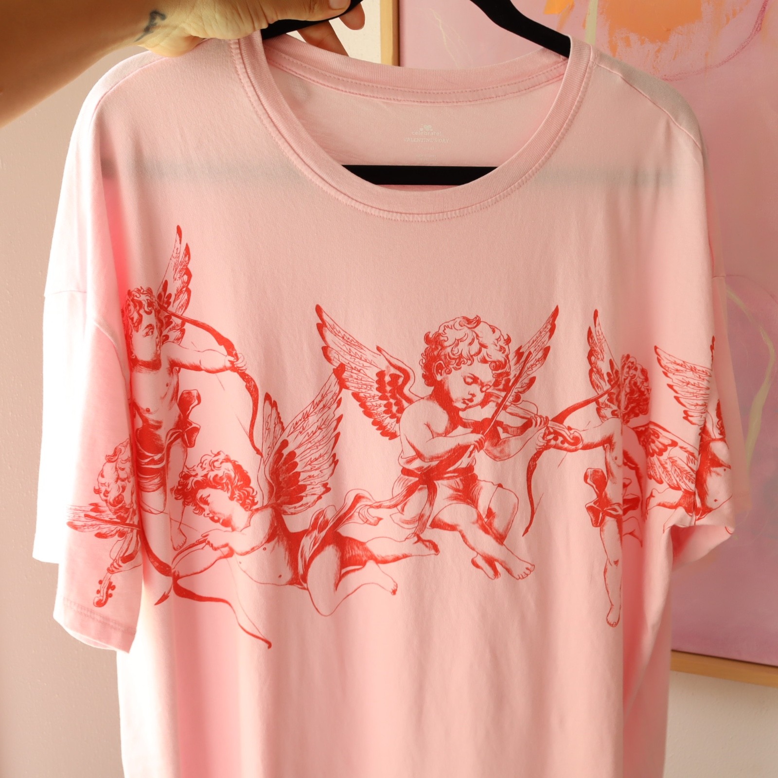 Baby Angels 100% Cotton Woman’s T Shirt Pink/Red Oversized Be My Valentine
