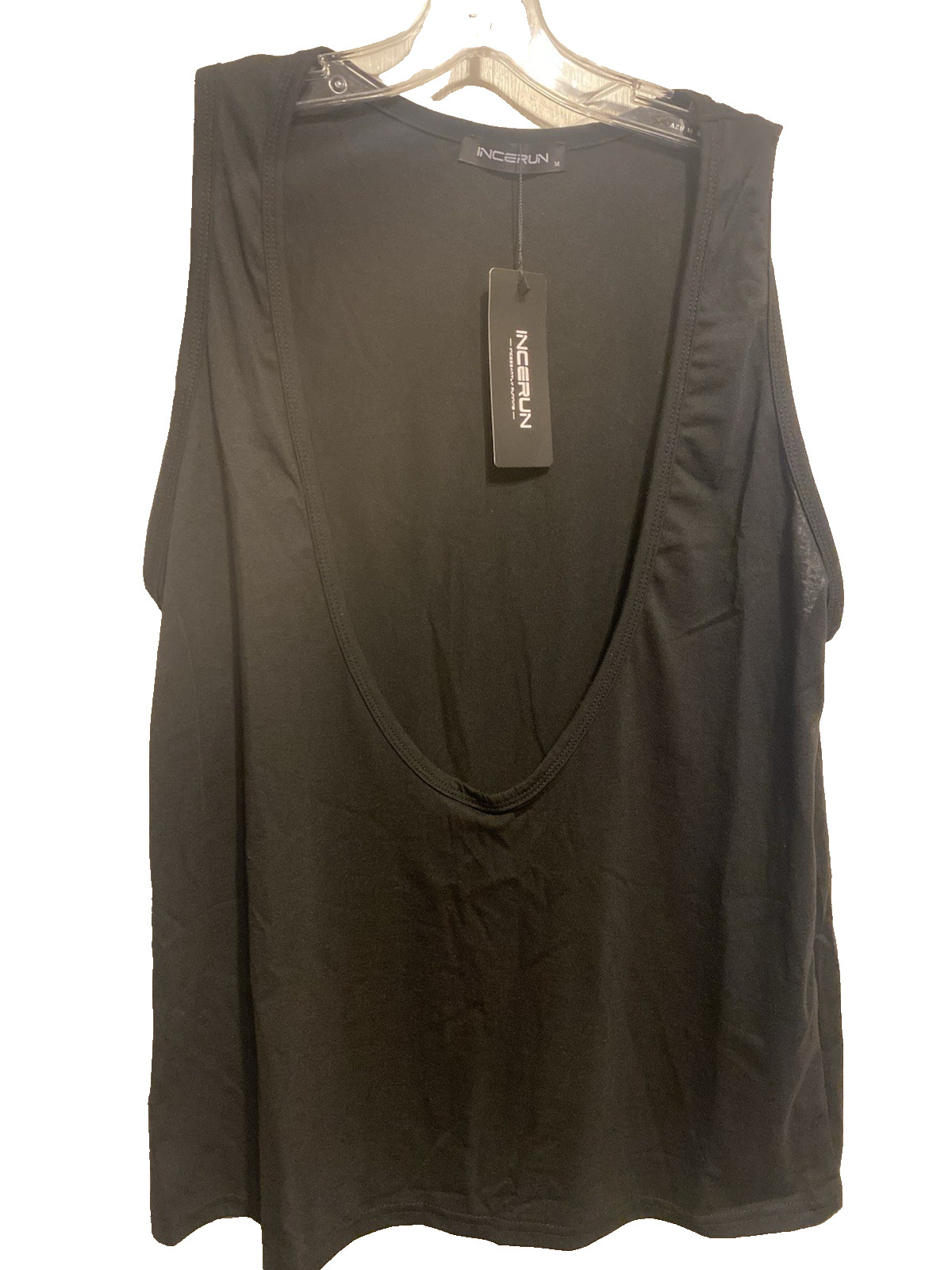 Incerun Mens Deep Scoop Neck Sleeveless Tank Top Loose Tee Black Size Medium NWT