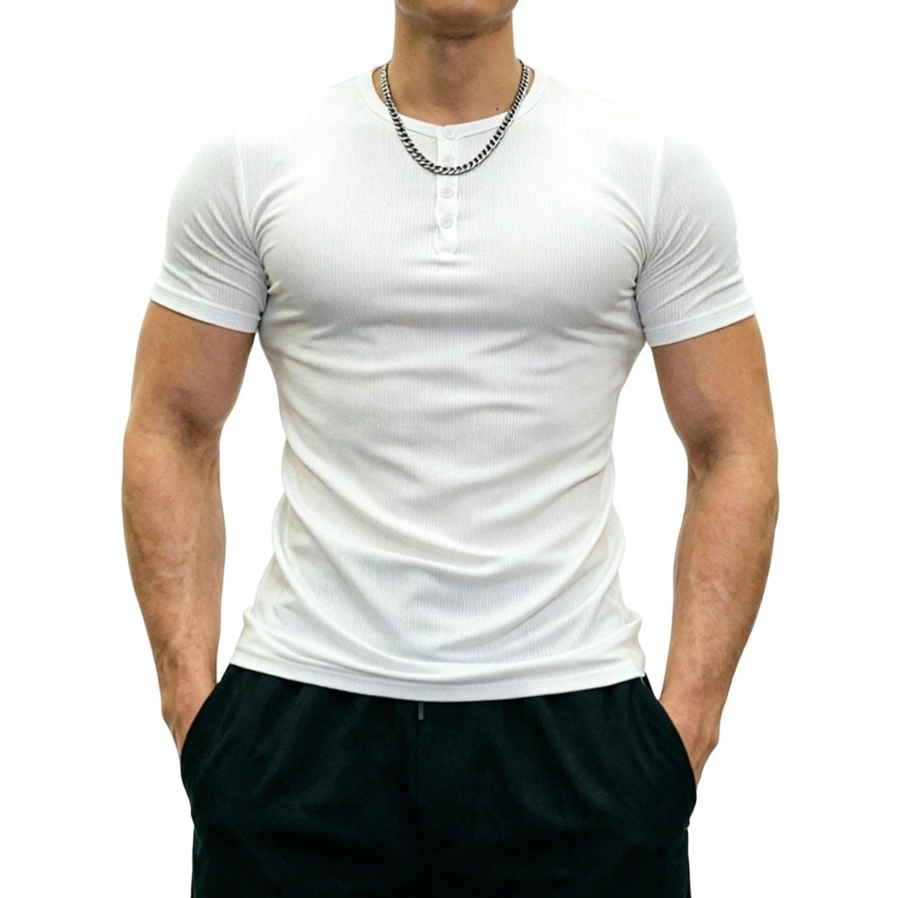 Polyester Spandex Men’s Muscle Fit Short Sleeve Tee for Gym and Training
