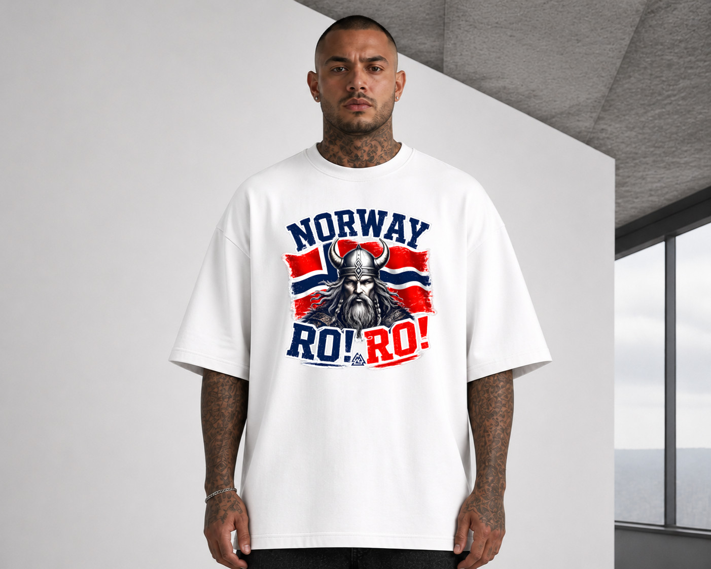 Norway Norge Viking Ro Ro Fan T-Shirt Scandinavian Flag Graphic Cotton Tee
