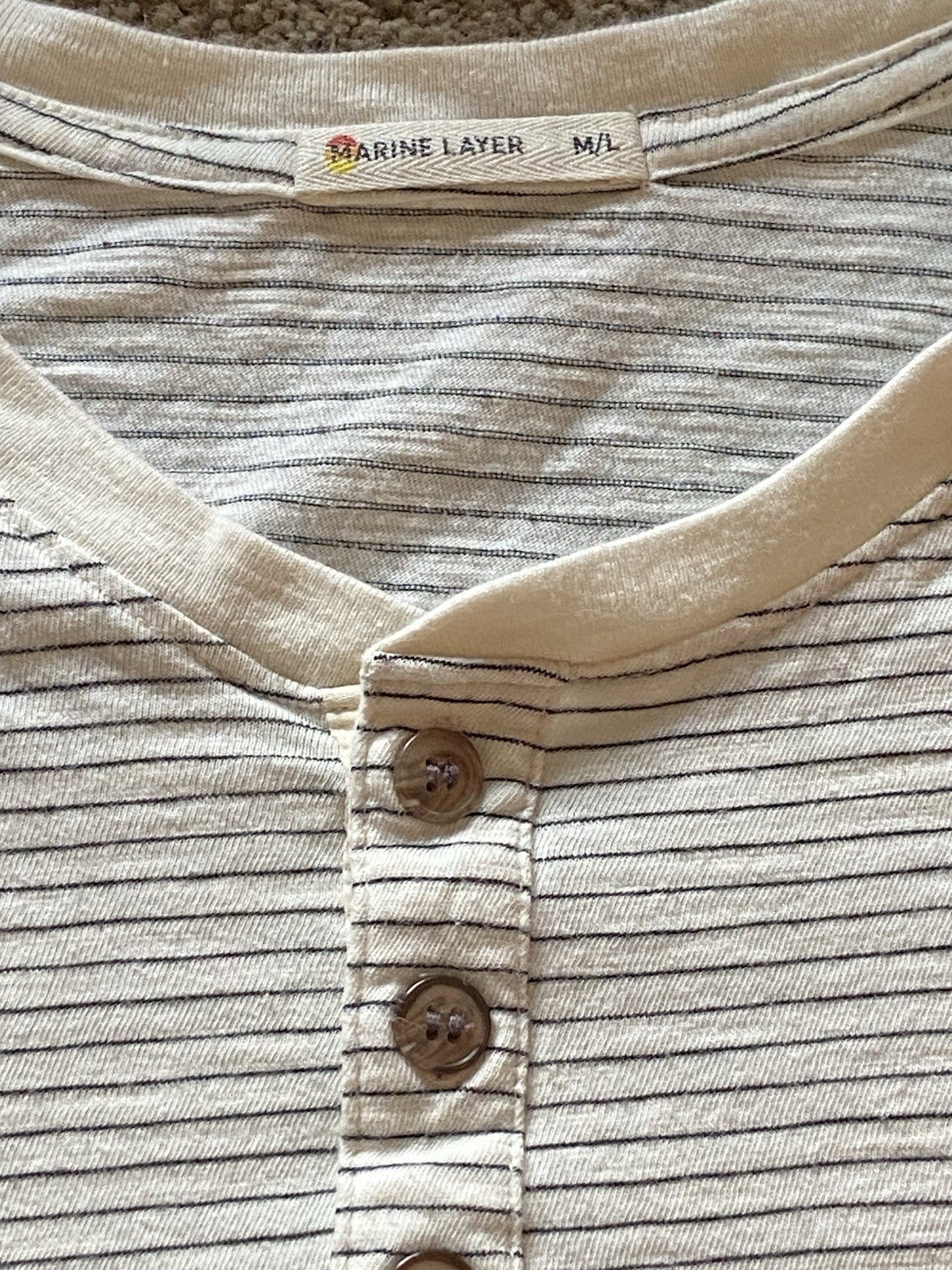 Men’s Marine Layer Long Sleeve Henley Shirt M/L White Striped Cotton Blend