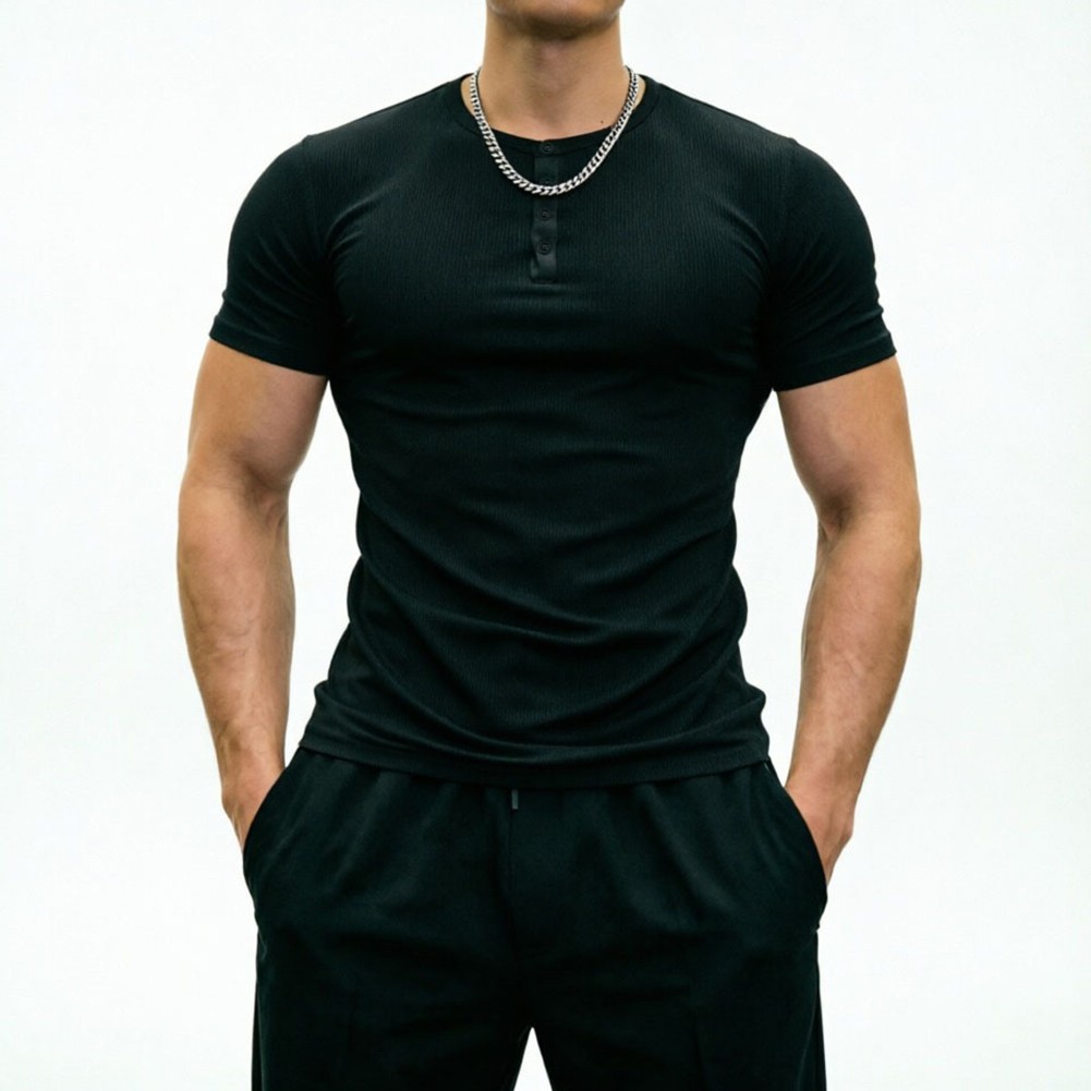 Polyester Spandex Men’s Muscle Fit Short Sleeve Tee for Gym and Training