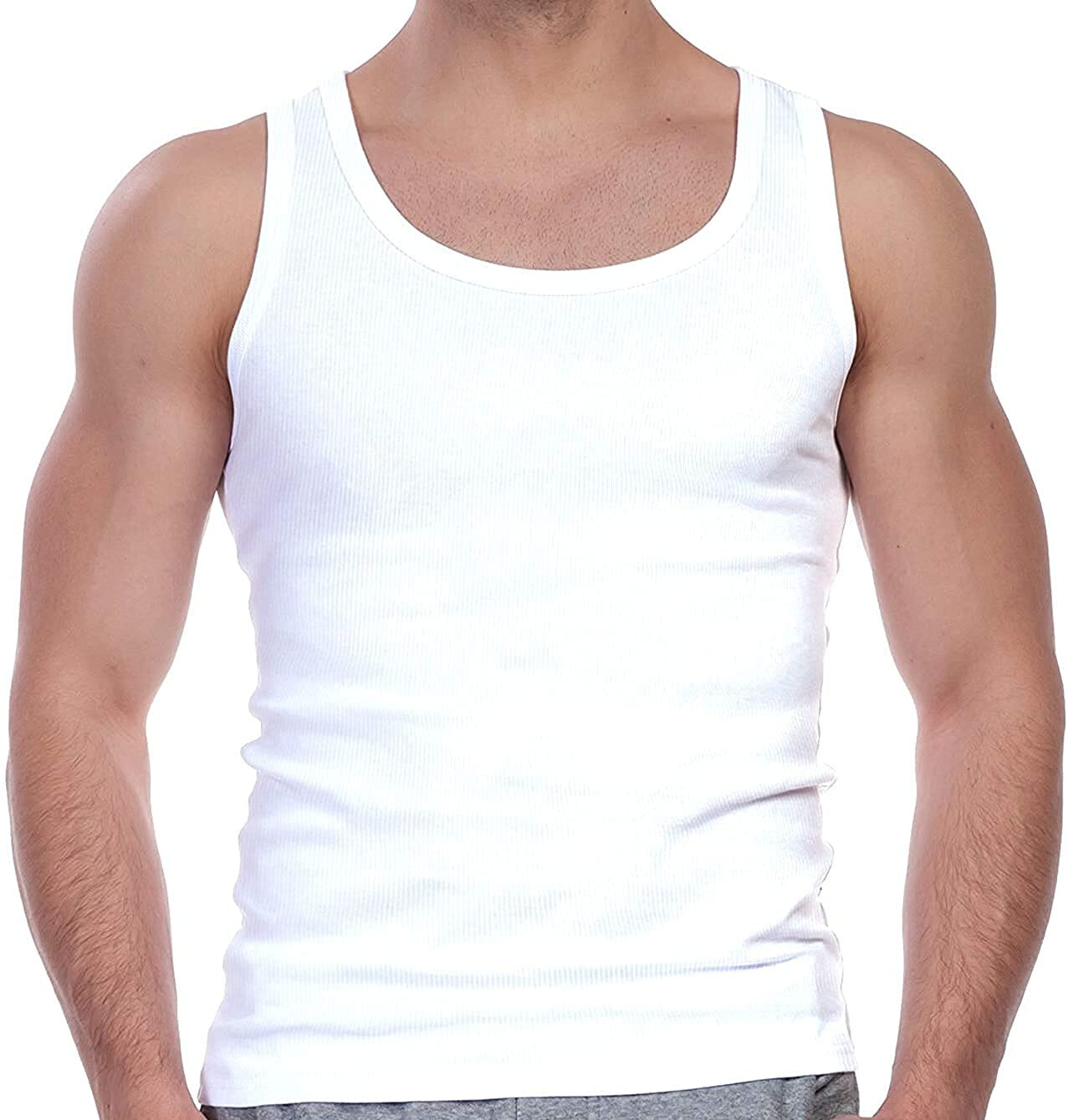 3 Packs Mens 100% Cotton Tank Top Wife Beater A-Shirt White Ribbed Undershirt