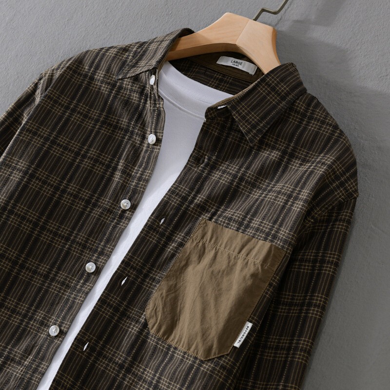 New Men’s Long Sleeved Shirt Casual Loose Color Blocked Shirt Sports Party Tops