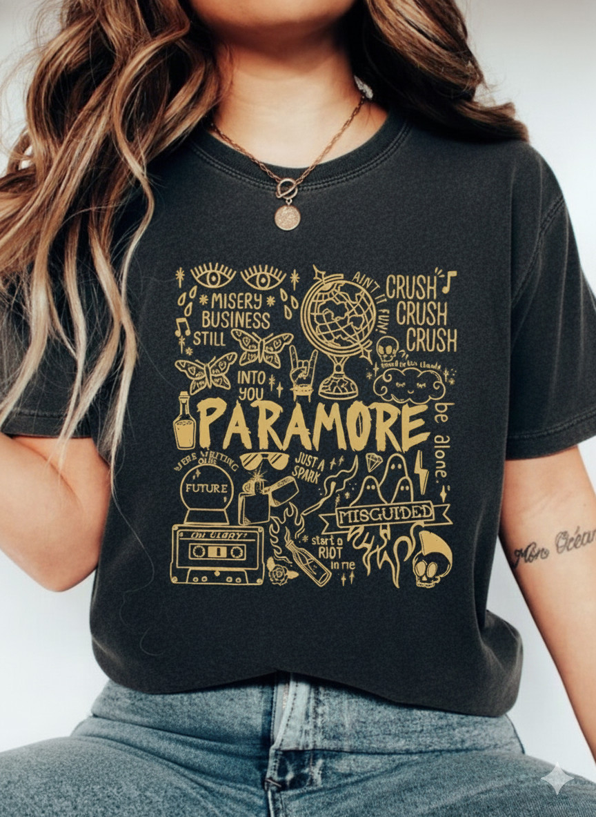 Paramore Lyrics Collage Graphic T-Shirt Black Color Alternative Rock Tee – S439