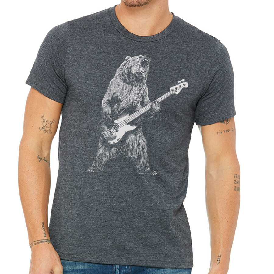 Bear Playing Bass Guitar, men’s premium quality tee t shirt