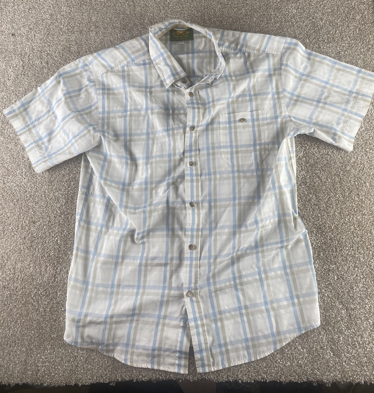 Marsh Wear Pocket Shirt Ride the Tide Fish Southern Mens M Blue/Beige Nylon/Poly