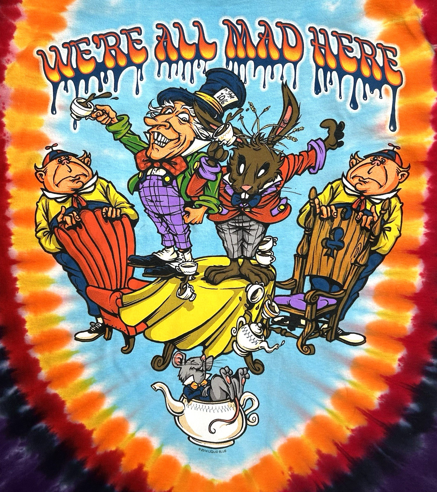 Alice In Wonderland Front/Back Graphic Tie Die T-Shirt Size XL Liquid Blue New